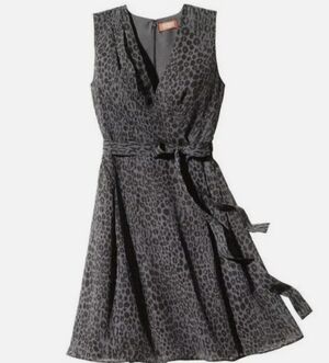 KIRNA ZABETE Gray Black Leopard Print Faux Wrap Sleeveless Dress Size Women's 4